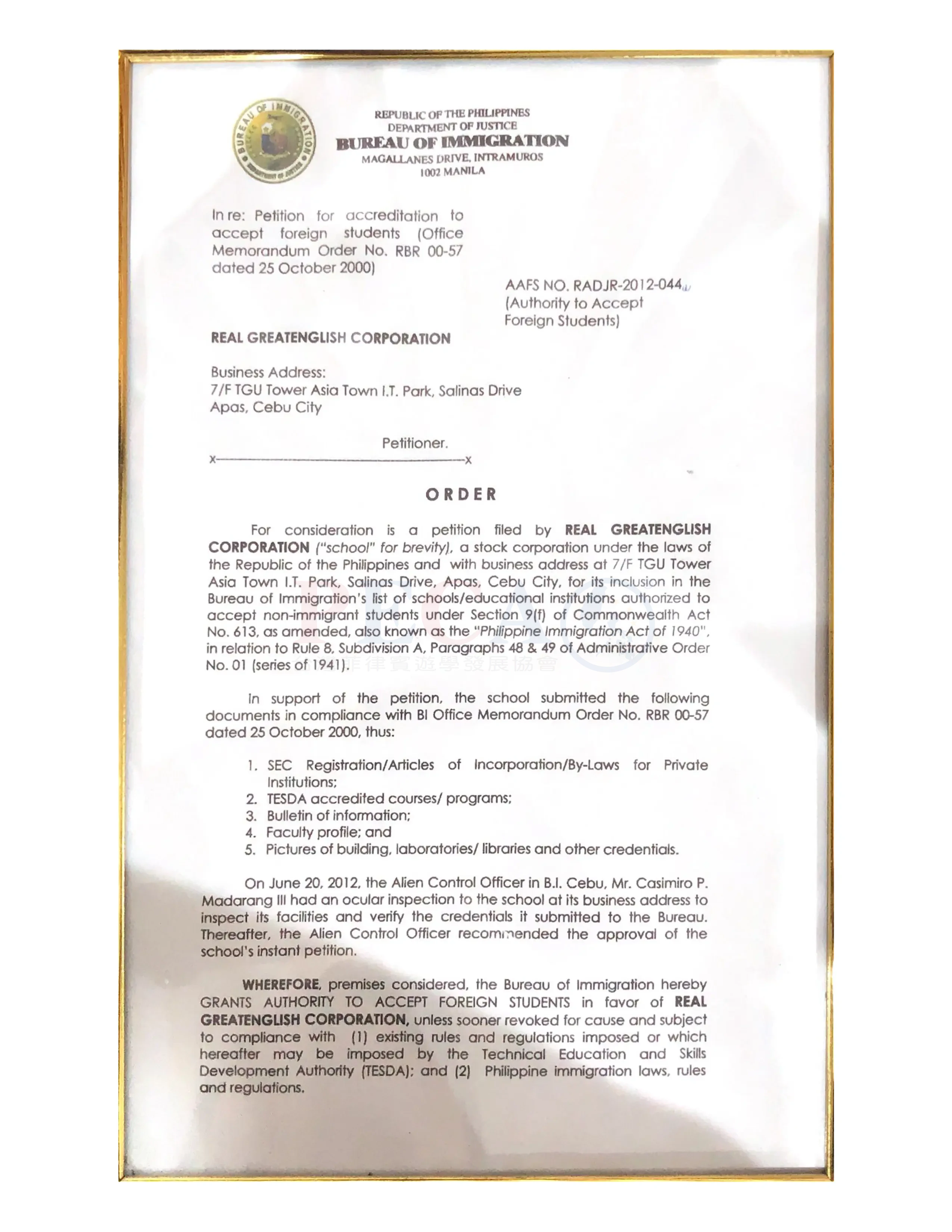 QQEnglish SSP 認證文件 - 菲律賓合法辦學證明