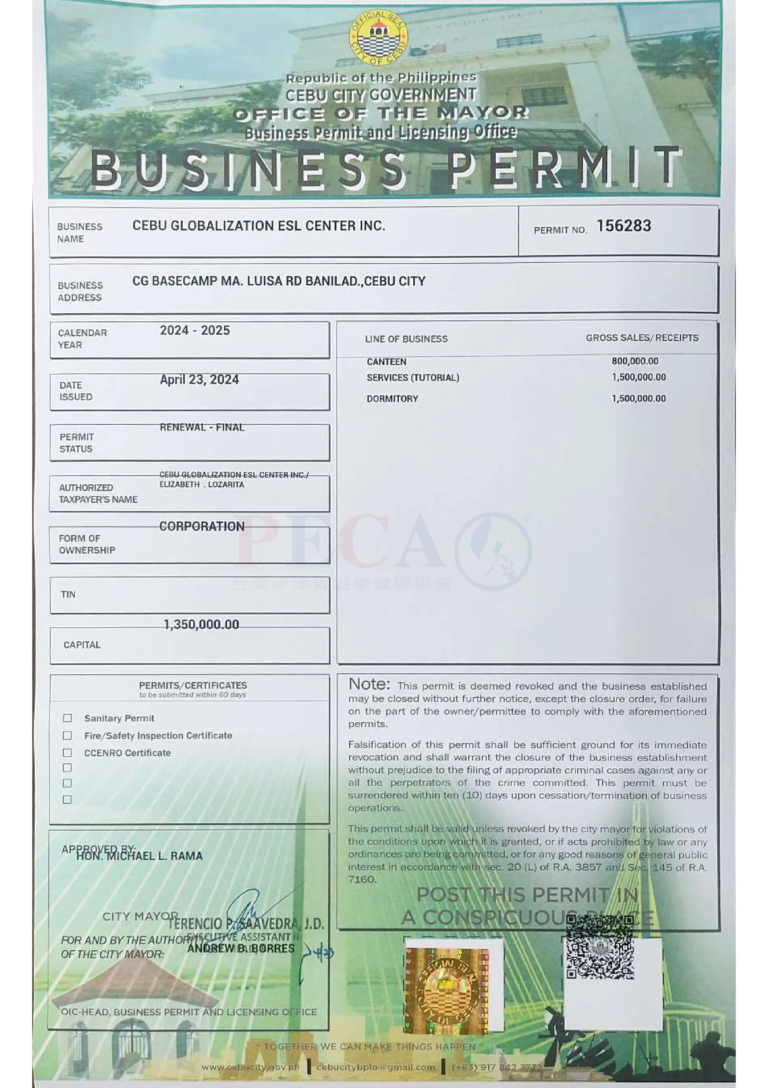 CG-Banilad 營業許可證 - 政府核准合法經營