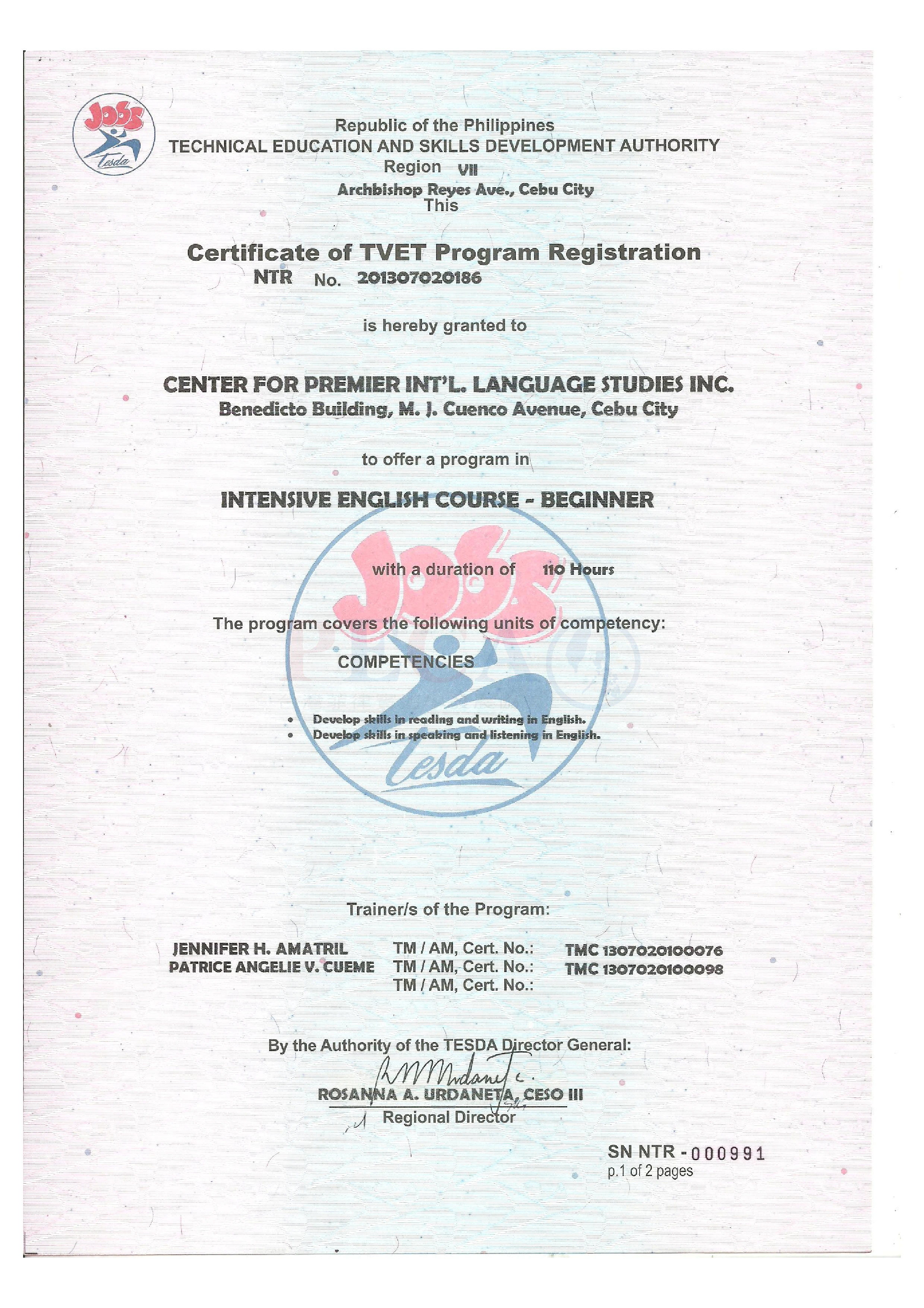 CPILS TESDA 認證 - 菲律賓技職教育局認可