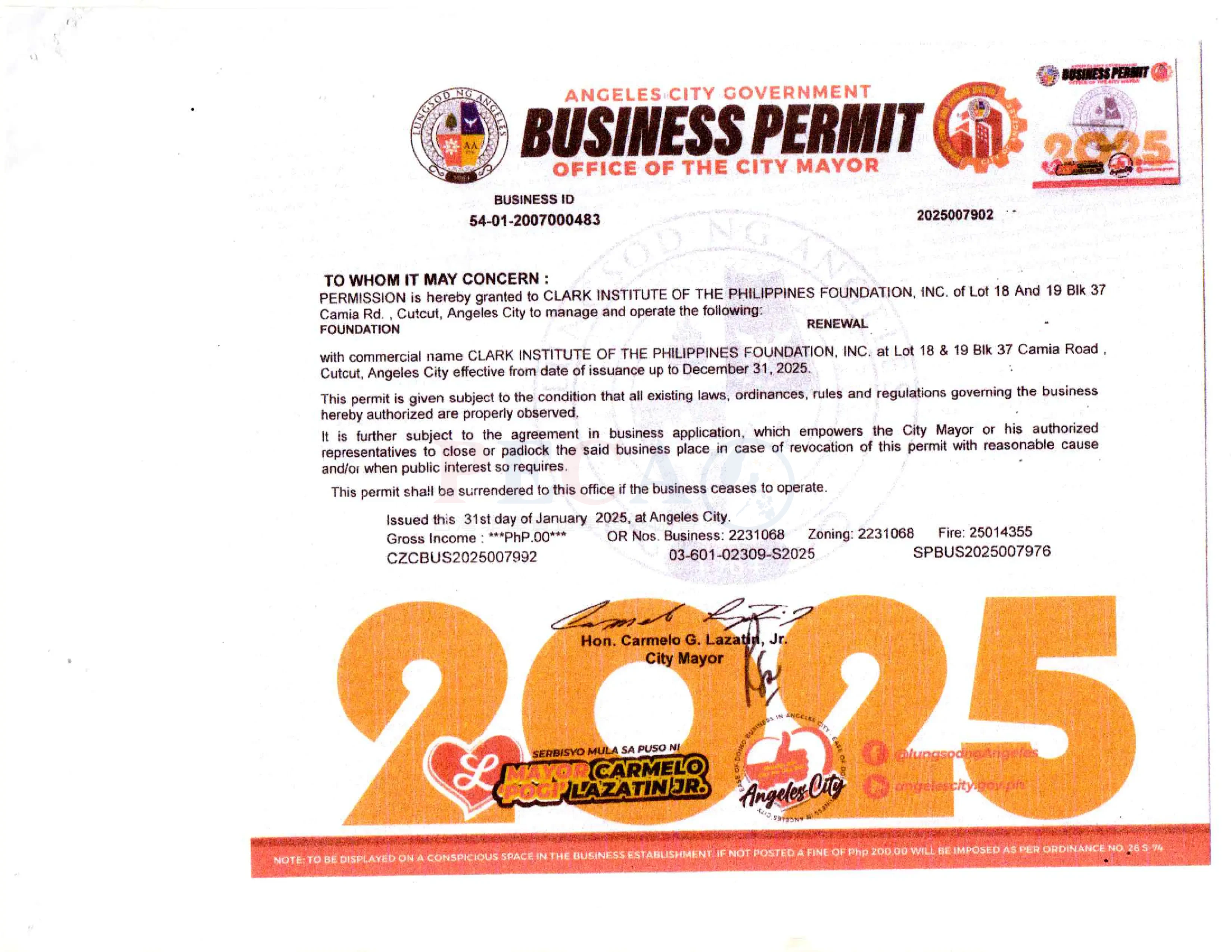 CIP 克拉克語言學校營業許可證 - 政府核准合法經營