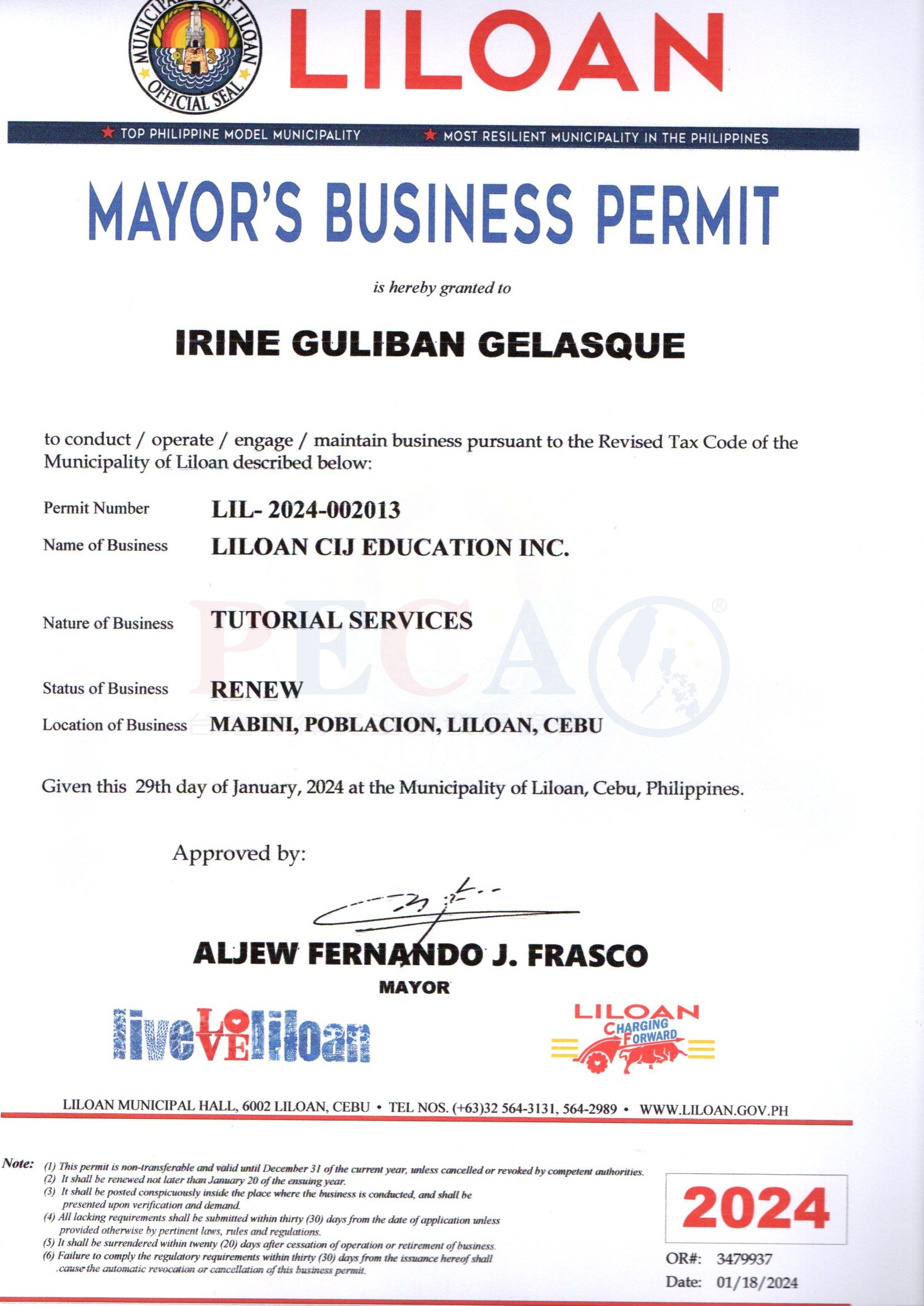 CIJ 營業許可證 - 政府核准合法經營