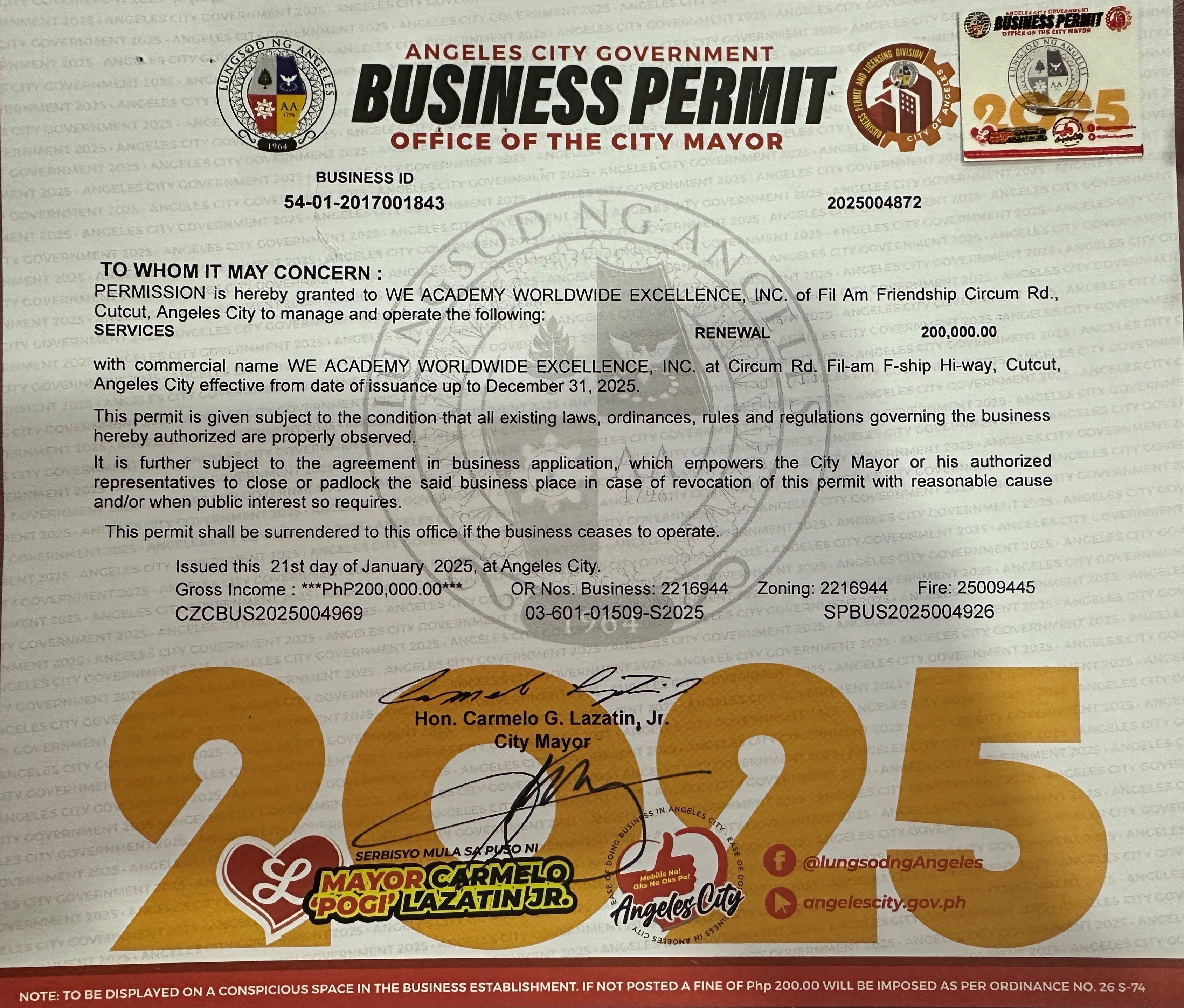 WE Academy 克拉克語言學校營業許可證 - 政府核准合法經營