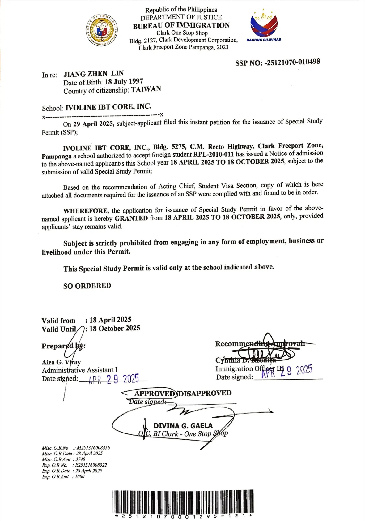 Help Clark 克拉克語言學校 SSP 認證文件 - 菲律賓合法辦學證明