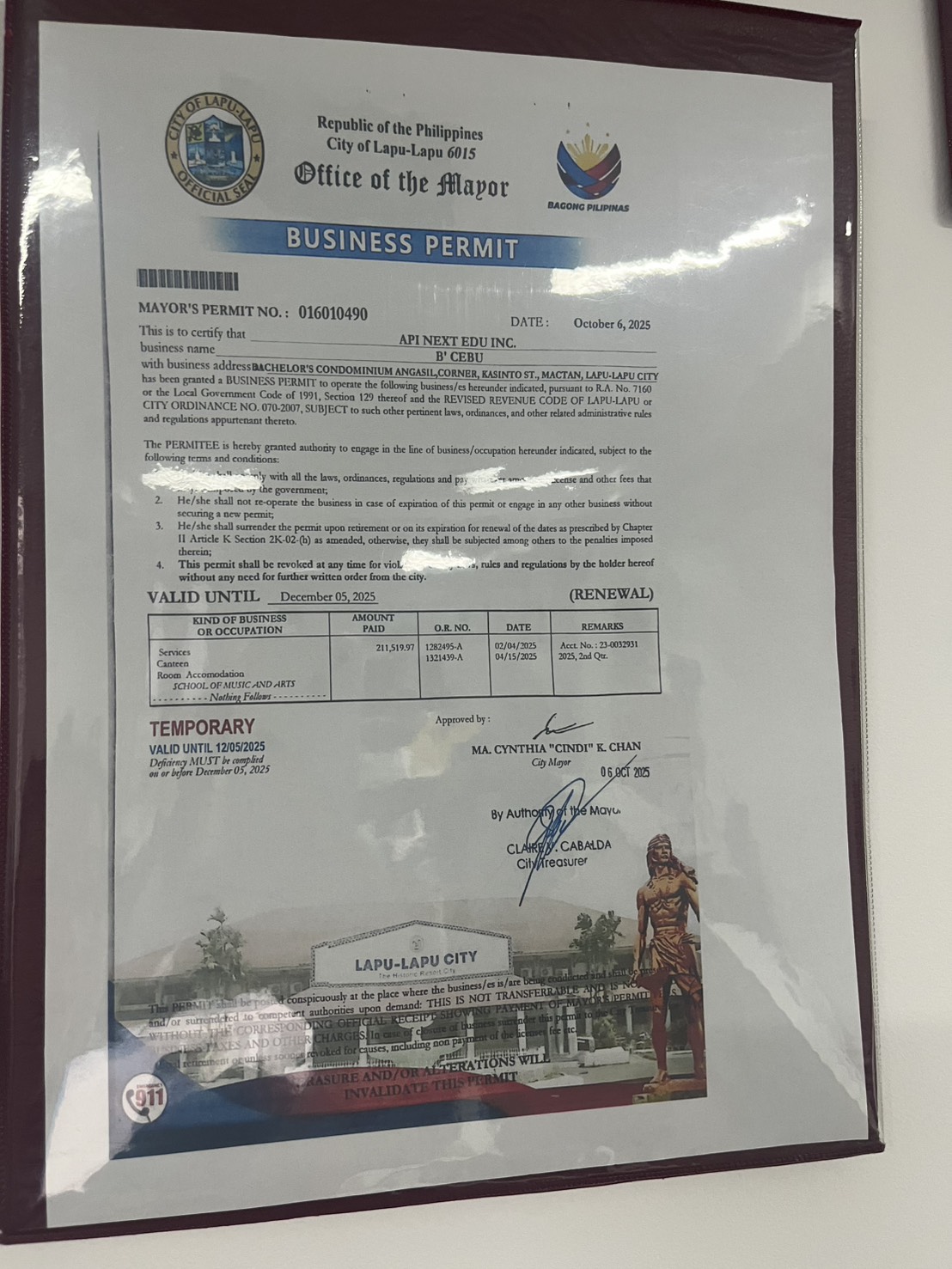 BCEBU 營業許可證 - 政府核准合法經營