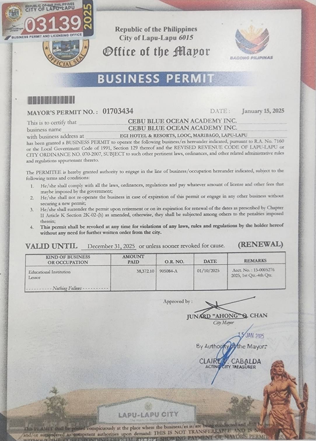 CBOA 營業許可證 - 政府核准合法經營