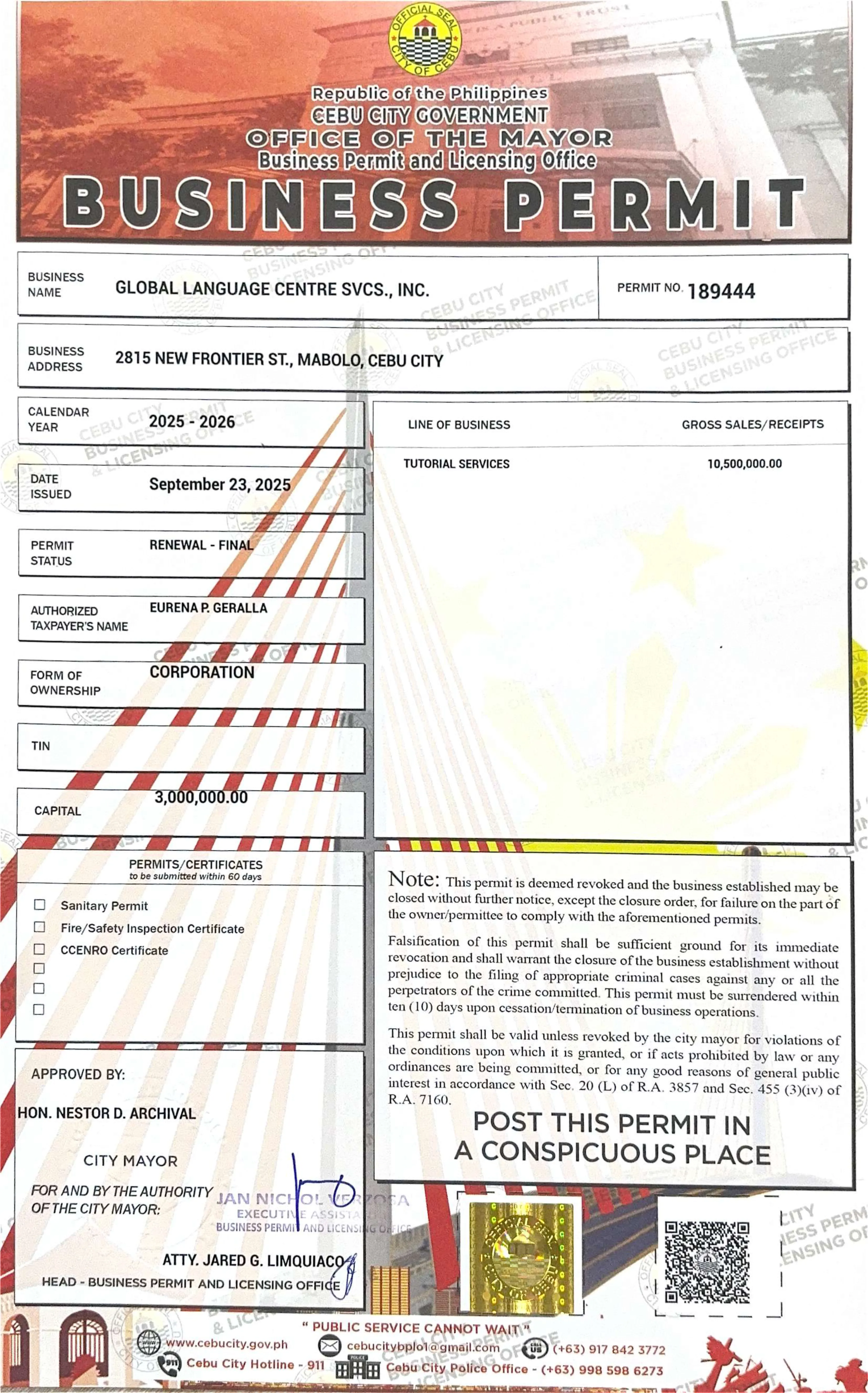 GLC 營業許可證 - 政府核准合法經營