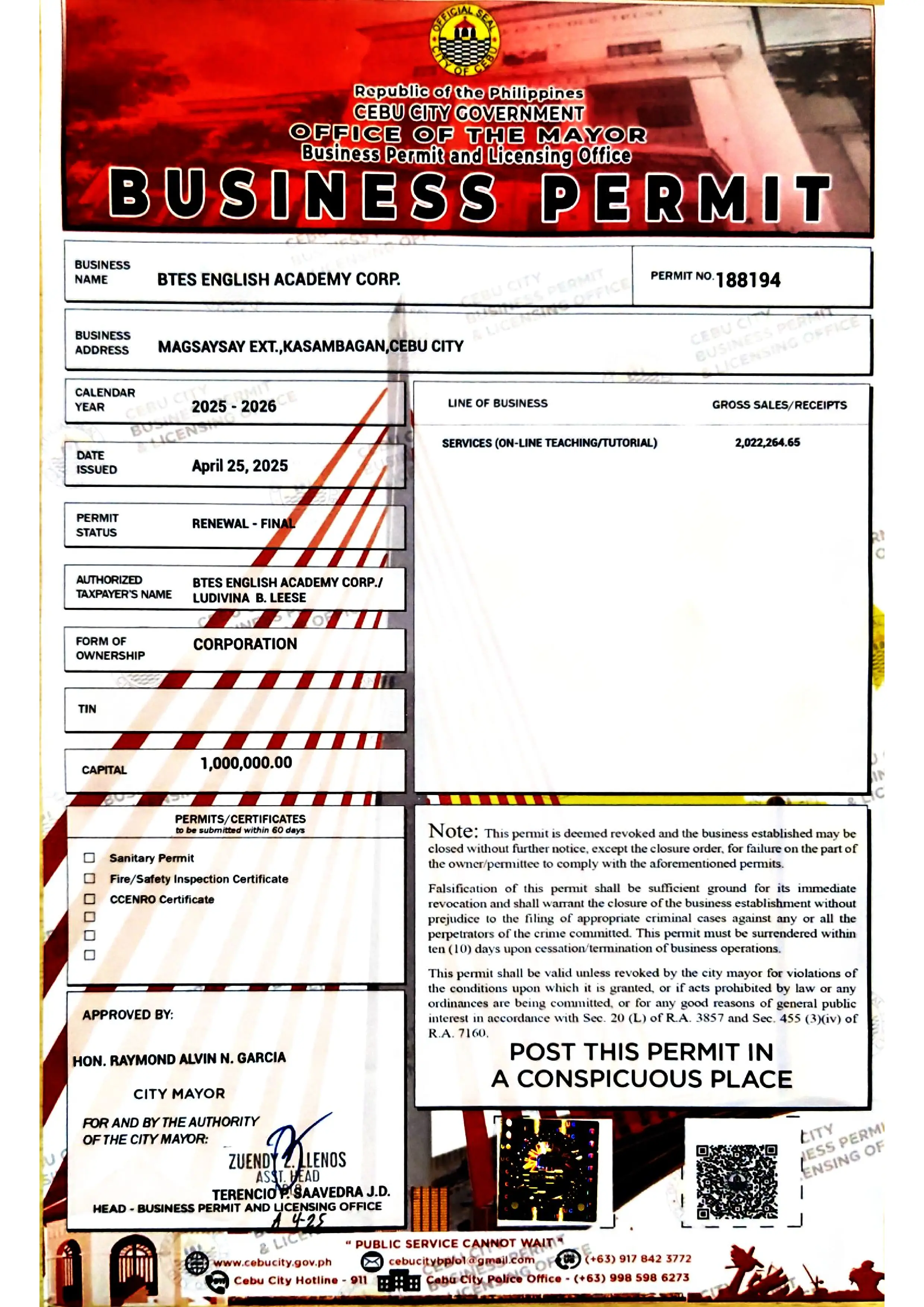 BTES 營業許可證 - 政府核准合法經營